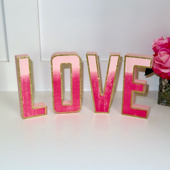 Transpac | pink ombré glitter ‘Love’ block sign set - Picture 1 of 7